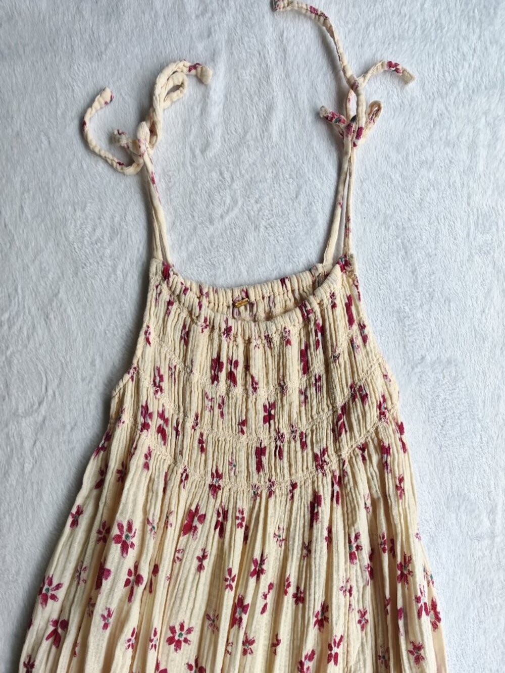 Free People Azure Midi Dress Floral Smocked Cotton Tie Strap Boho Sundress M - Picture 9 of 14